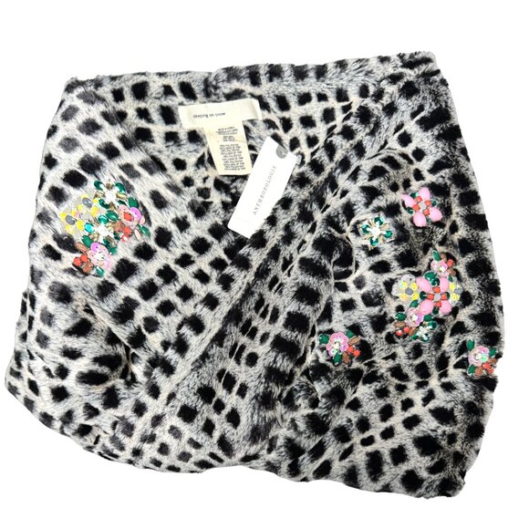 NWT ANTHROPOLOGIE SOFT FAUX FUR BLACK MOTIF LUX JEWELED INFINITY NECK WRAP SCARF - Picture 2 of 7